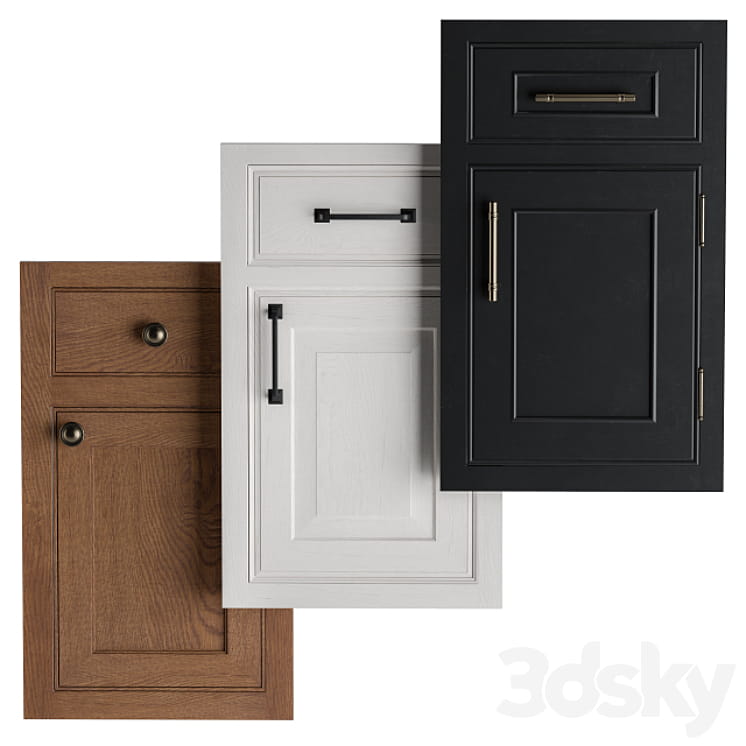 مدل سه بعدی درب کابینت با ترکیب چوب و فلز